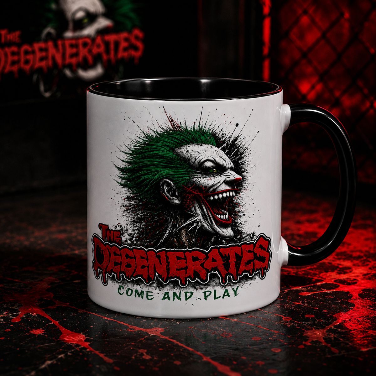 Coffee Mug — 'The Degenerates: Come and Play' Horror Joker Design
