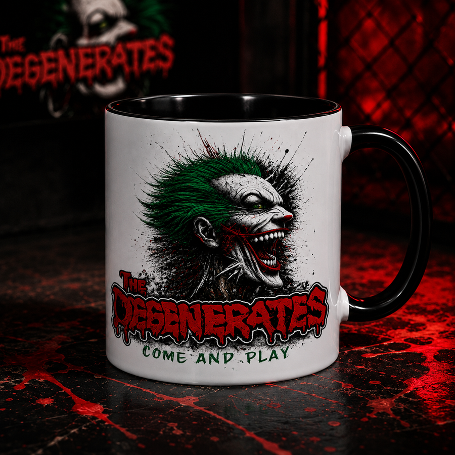 Coffee Mug — 'The Degenerates: Come and Play' Horror Joker Design