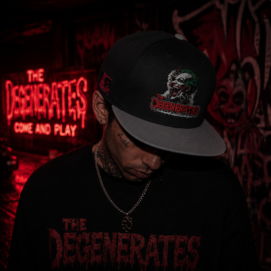 Joker Skull Embroidered Flat Bill Cap — 'Come and Play' Graphic Snapback