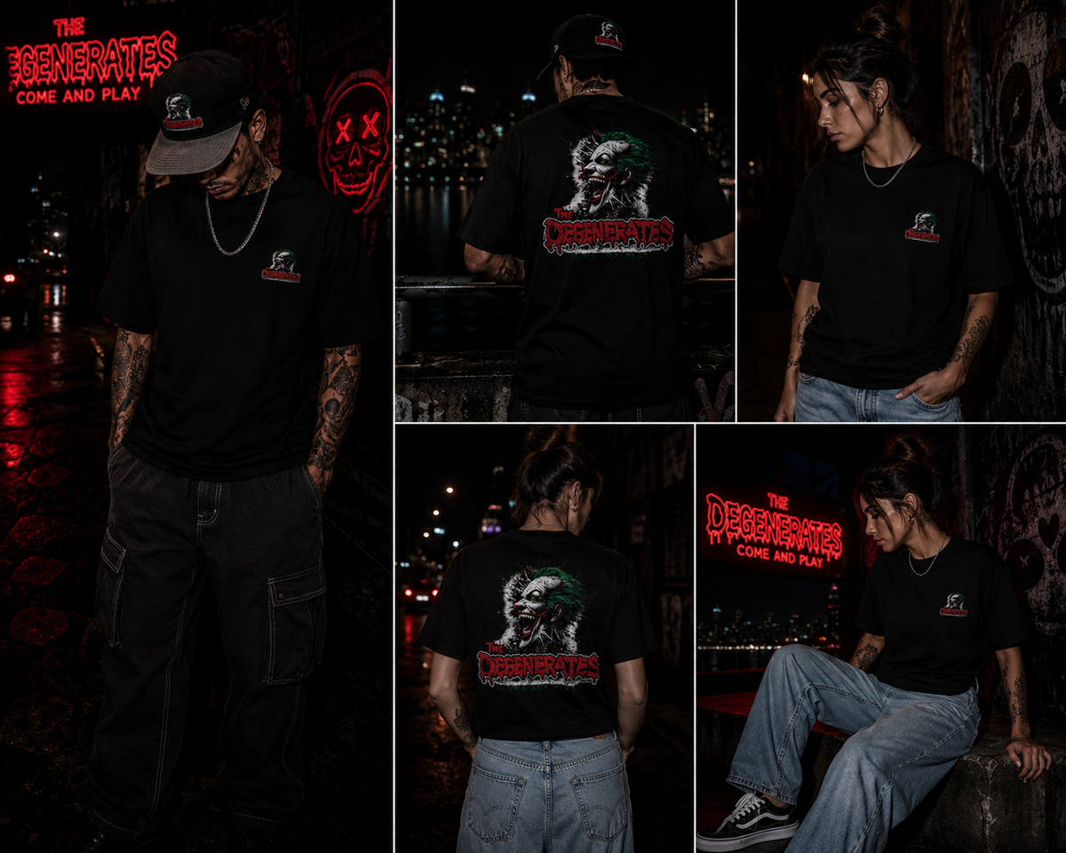 T-Shirt — 'The Degenerates: Come and Play' Horror Joker Graphic Tee